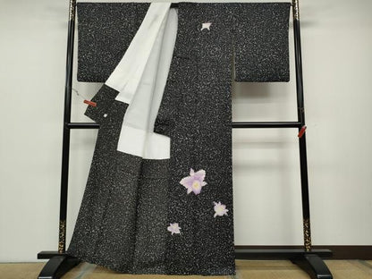 平和屋着物●訪問着 舞花文 黒地 銀座せきね 正絹 逸品 CABC2317ut