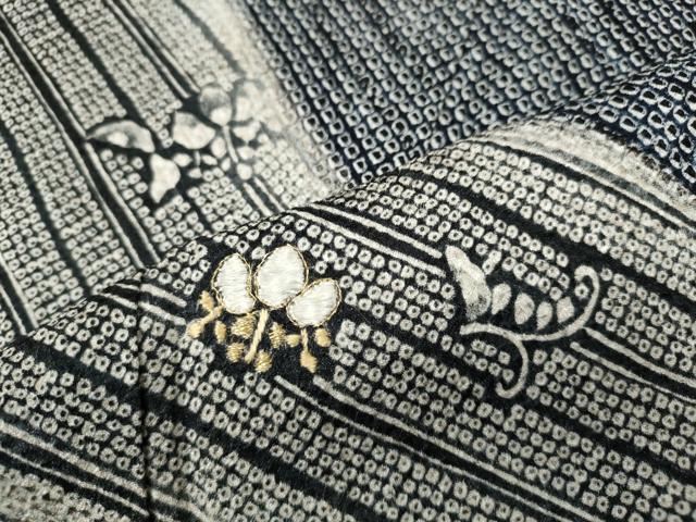 平和屋着物●訪問着 総絞り 刺繍 舞花文 金糸 正絹 逸品 CABC2318ut