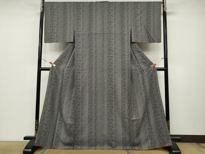 平和屋着物●上質な小紋 草花間道 黒地 正絹 逸品 CABC2323ut