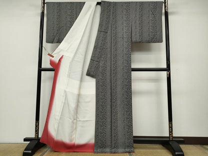 平和屋着物●上質な小紋 草花間道 黒地 正絹 逸品 CABC2323ut