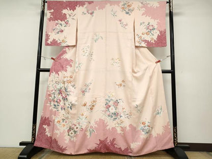 平和屋着物●訪問着 刺繍 草花文 シルエット 金彩 正絹 逸品 未使用 CABC2324ut