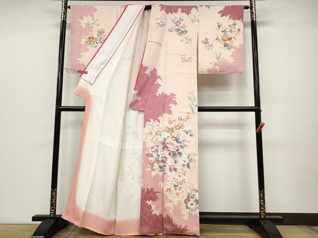 平和屋着物●訪問着 刺繍 草花文 シルエット 金彩 正絹 逸品 未使用 CABC2324ut