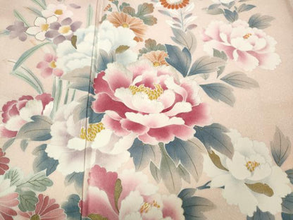 平和屋着物●訪問着 刺繍 草花文 シルエット 金彩 正絹 逸品 未使用 CABC2324ut