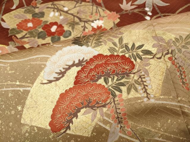 平和屋着物●十日町老舗ブランド 吉澤友禅 吾妻徳穂 訪問着 駒刺繍 地紙枝花文 暈し染め 金彩 正絹 逸品 CABC2326ut
