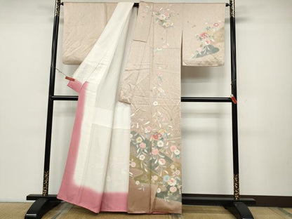 平和屋着物●訪問着 松皮菱枝花文 金彩 正絹 逸品 CABC2328ut