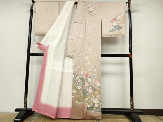 平和屋着物●訪問着 松皮菱枝花文 金彩 正絹 逸品 CABC2328ut