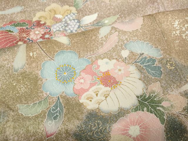 平和屋着物●訪問着 松皮菱枝花文 金彩 正絹 逸品 CABC2328ut