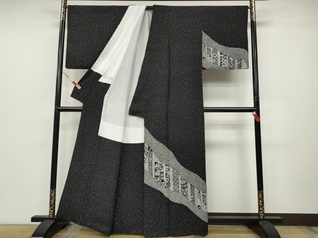 平和屋着物●訪問着 道長花文 黒地 正絹 逸品 CABC2332ut