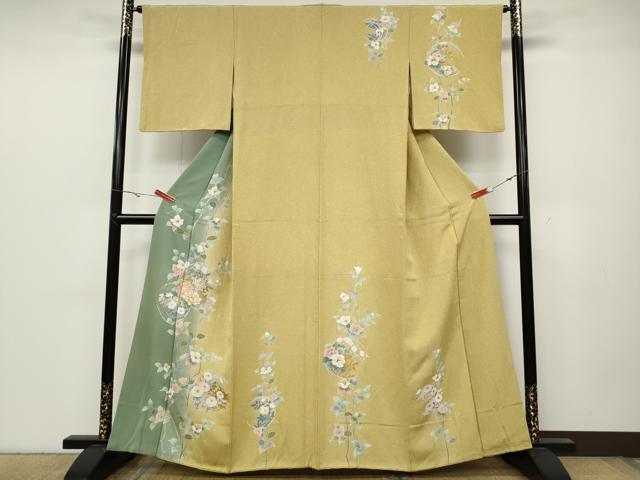 平和屋着物●訪問着 駒刺繍 草花文 たたき染め 金彩 正絹 逸品 CABC2333ut