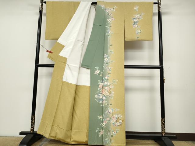 平和屋着物●訪問着 駒刺繍 草花文 たたき染め 金彩 正絹 逸品 CABC2333ut