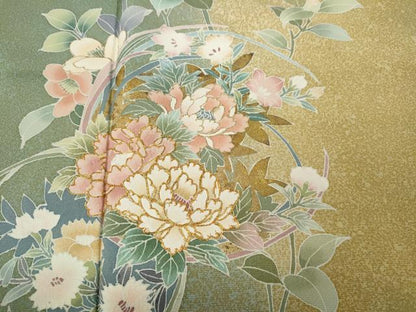 平和屋着物●訪問着 駒刺繍 草花文 たたき染め 金彩 正絹 逸品 CABC2333ut