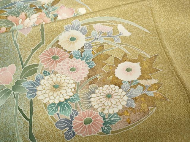 平和屋着物●訪問着 駒刺繍 草花文 たたき染め 金彩 正絹 逸品 CABC2333ut