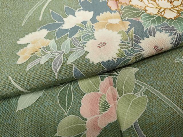 平和屋着物●訪問着 駒刺繍 草花文 たたき染め 金彩 正絹 逸品 CABC2333ut