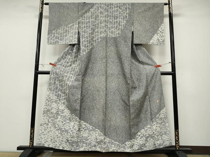 平和屋着物●伝統工芸士 今井喜三郎 訪問着 本場大島紬 麻の葉草木文 正絹 逸品 CABC2337ut