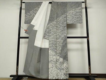 平和屋着物●伝統工芸士 今井喜三郎 訪問着 本場大島紬 麻の葉草木文 正絹 逸品 CABC2337ut