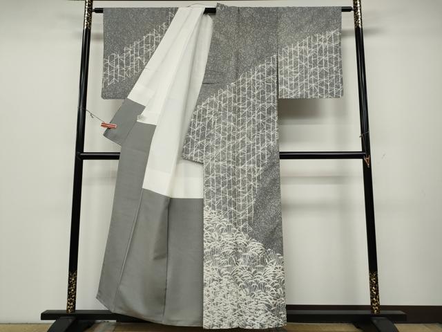 平和屋着物●伝統工芸士 今井喜三郎 訪問着 本場大島紬 麻の葉草木文 正絹 逸品 CABC2337ut