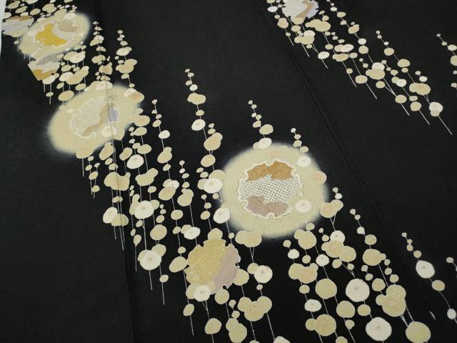 平和屋着物●訪問着 駒刺繍 雪輪花文 黒地 銀彩 正絹 逸品 CABC2338ut