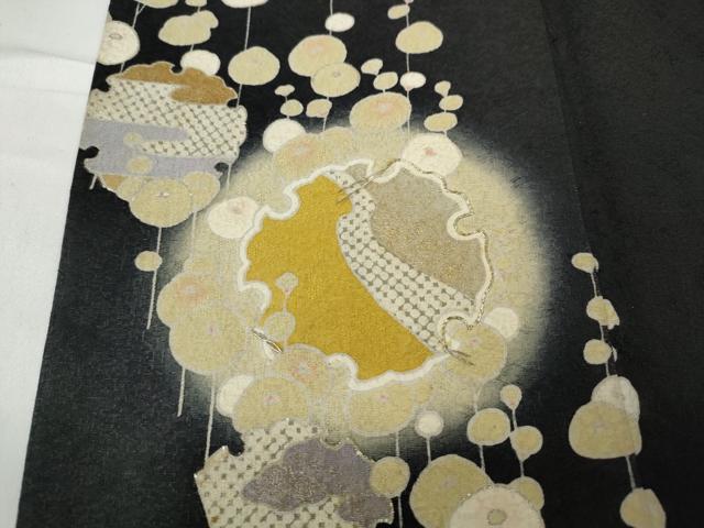 平和屋着物●訪問着 駒刺繍 雪輪花文 黒地 銀彩 正絹 逸品 CABC2338ut