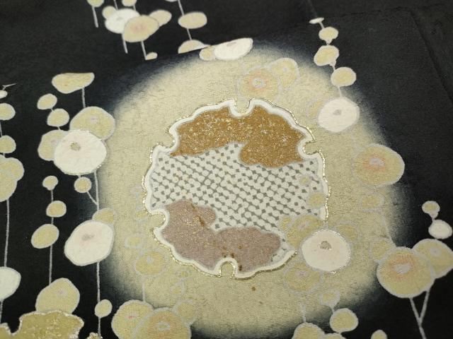 平和屋着物●訪問着 駒刺繍 雪輪花文 黒地 銀彩 正絹 逸品 CABC2338ut