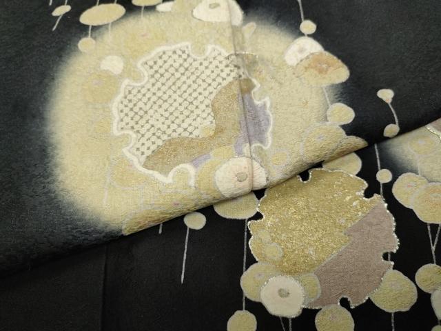 平和屋着物●訪問着 駒刺繍 雪輪花文 黒地 銀彩 正絹 逸品 CABC2338ut
