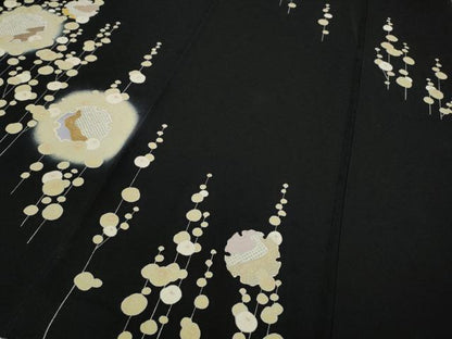 平和屋着物●訪問着 駒刺繍 雪輪花文 黒地 銀彩 正絹 逸品 CABC2338ut