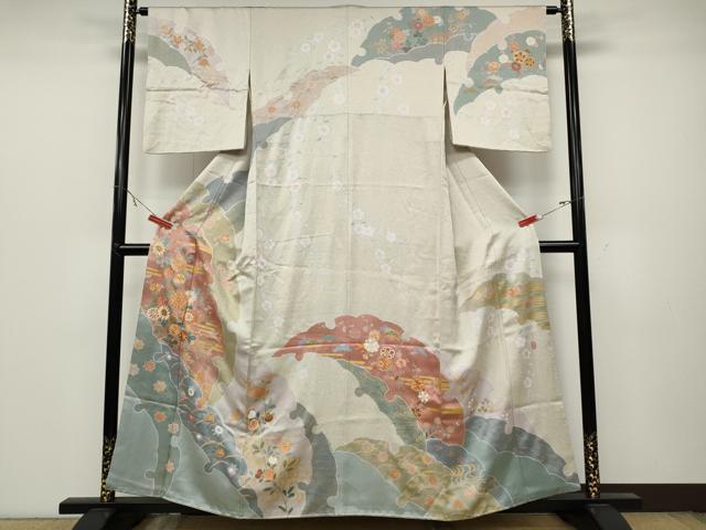 平和屋着物●訪問着 作家物 駒刺繍 雪輪草花文 金彩 正絹 逸品 CABC2340ut
