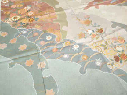 平和屋着物●訪問着 作家物 駒刺繍 雪輪草花文 金彩 正絹 逸品 CABC2340ut