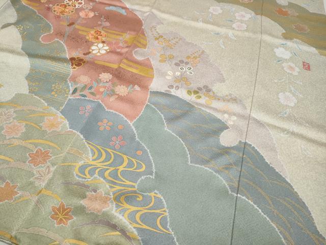 平和屋着物●訪問着 作家物 駒刺繍 雪輪草花文 金彩 正絹 逸品 CABC2340ut