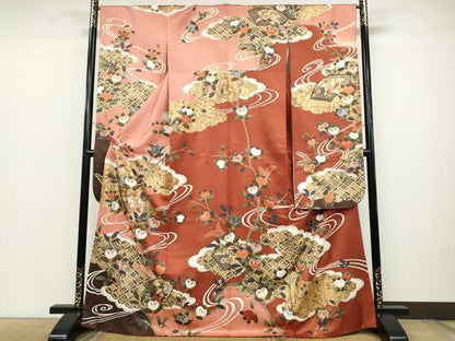 平和屋着物●豪華振袖 駒刺繍 地紙枝橘文 暈し染め 金彩 正絹 逸品 CABC2347ut