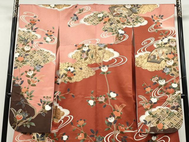 平和屋着物●豪華振袖 駒刺繍 地紙枝橘文 暈し染め 金彩 正絹 逸品 CABC2347ut