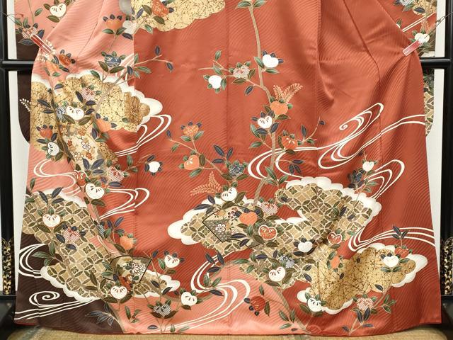 平和屋着物●豪華振袖 駒刺繍 地紙枝橘文 暈し染め 金彩 正絹 逸品 CABC2347ut