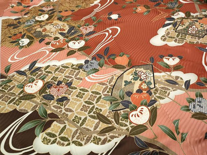 平和屋着物●豪華振袖 駒刺繍 地紙枝橘文 暈し染め 金彩 正絹 逸品 CABC2347ut