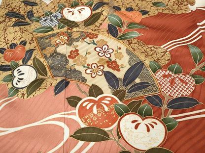 平和屋着物●豪華振袖 駒刺繍 地紙枝橘文 暈し染め 金彩 正絹 逸品 CABC2347ut