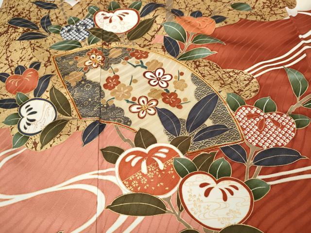 平和屋着物●豪華振袖 駒刺繍 地紙枝橘文 暈し染め 金彩 正絹 逸品 CABC2347ut