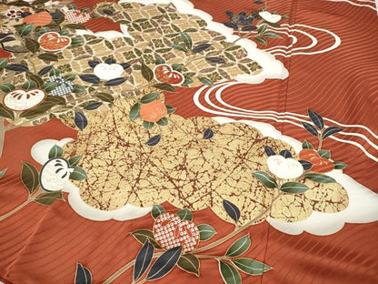 平和屋着物●豪華振袖 駒刺繍 地紙枝橘文 暈し染め 金彩 正絹 逸品 CABC2347ut