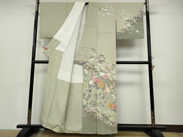 平和屋着物●訪問着 友禅 草花文 シルエット 正絹 逸品 CABC2348ut