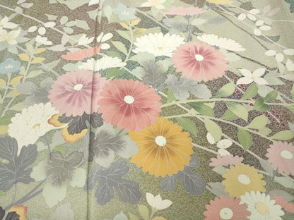 平和屋着物●訪問着 友禅 草花文 シルエット 正絹 逸品 CABC2348ut