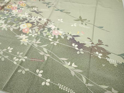 平和屋着物●訪問着 友禅 草花文 シルエット 正絹 逸品 CABC2348ut