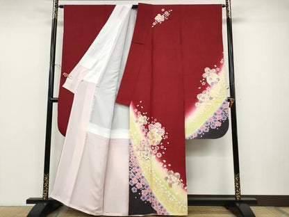 平和屋着物●豪華振袖 駒刺繍 舞桜文 暈し染め 金彩 正絹 逸品 CABC2350ut