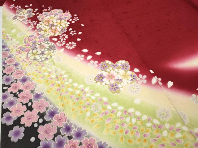 平和屋着物●豪華振袖 駒刺繍 舞桜文 暈し染め 金彩 正絹 逸品 CABC2350ut