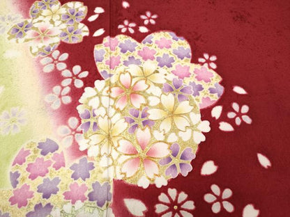 平和屋着物●豪華振袖 駒刺繍 舞桜文 暈し染め 金彩 正絹 逸品 CABC2350ut