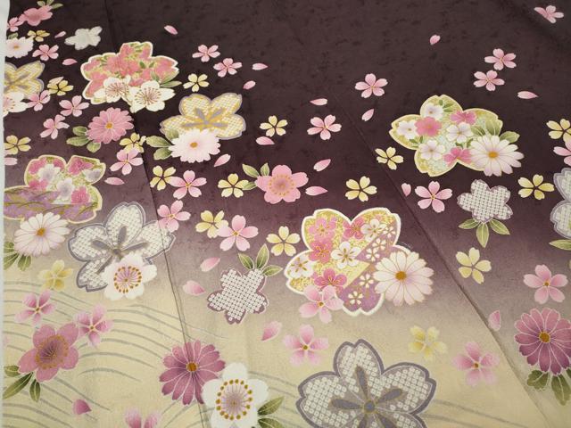 平和屋着物●豪華振袖 舞花文 暈し染め 金彩 京都きもの友禅扱い 正絹 逸品 CABC2351ut
