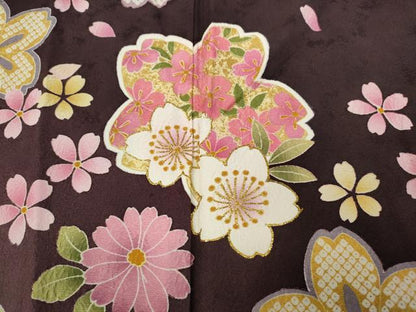 平和屋着物●豪華振袖 舞花文 暈し染め 金彩 京都きもの友禅扱い 正絹 逸品 CABC2351ut
