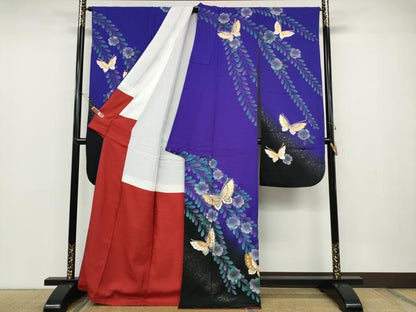 平和屋着物●豪華振袖 辻が花 舞蝶文 暈し染め 金彩 正絹 逸品 CABC2353ut