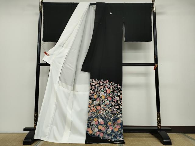平和屋着物●豪華黒留袖 友禅 作家物 飛鳥枝花文 ロング丈 正絹 逸品 未使用 CABC2358ut