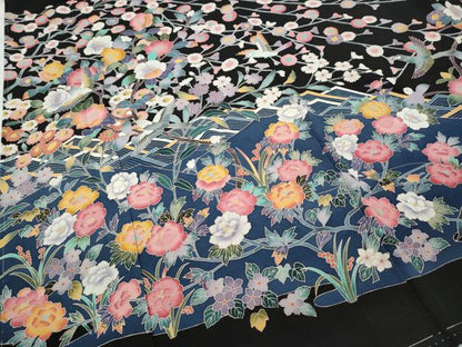 平和屋着物●豪華黒留袖 友禅 作家物 飛鳥枝花文 ロング丈 正絹 逸品 未使用 CABC2358ut