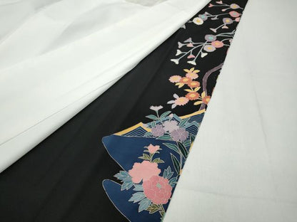 平和屋着物●豪華黒留袖 友禅 作家物 飛鳥枝花文 ロング丈 正絹 逸品 未使用 CABC2358ut