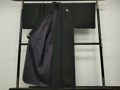 平和屋着物●男性 黒紋付 キングサイズ 正絹 逸品 CABC2360ut