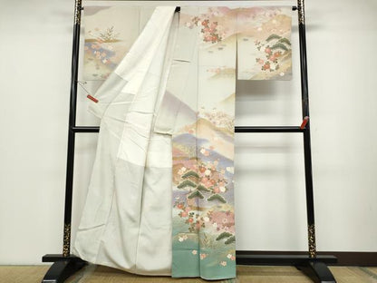 平和屋着物●訪問着 駒刺繍 舟松花文 暈し染め 金彩 正絹 逸品 CABC2364ut
