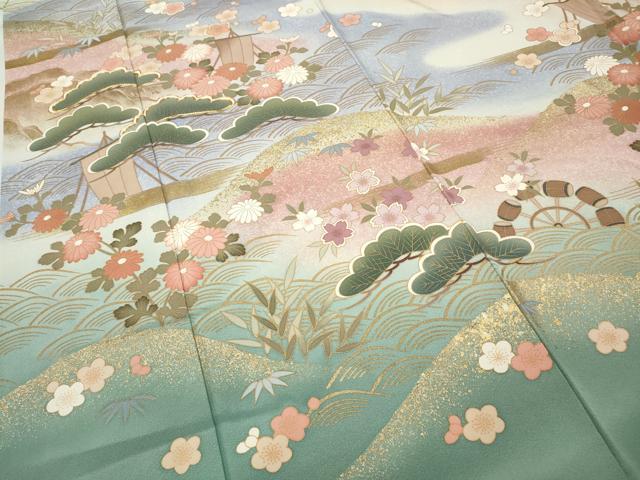 平和屋着物●訪問着 駒刺繍 舟松花文 暈し染め 金彩 正絹 逸品 CABC2364ut